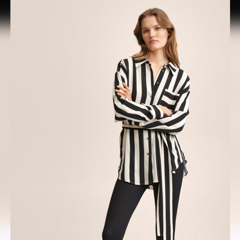 Mango Monochrome Muse: Black & White Striped Shirt - 6 NWT!